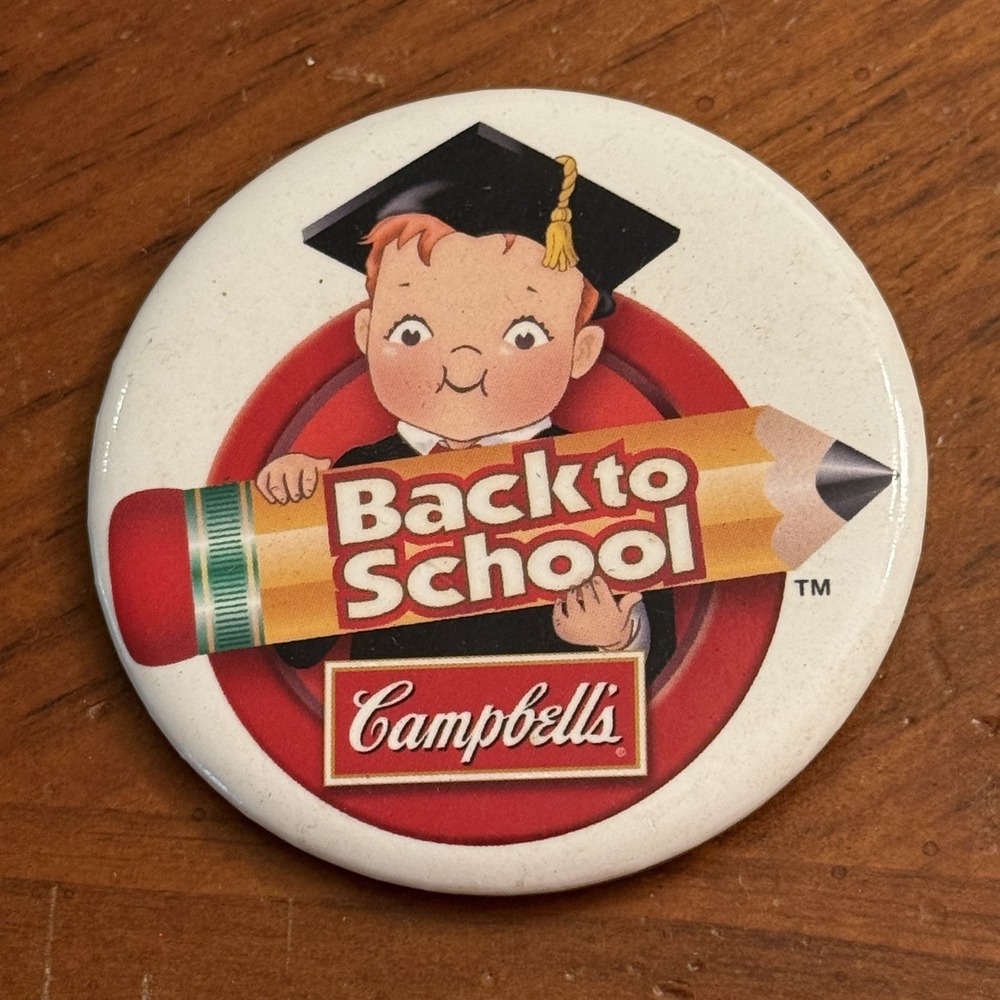 Back To School Campbell's Soup Vintage Pinback Button Pin Round Circle